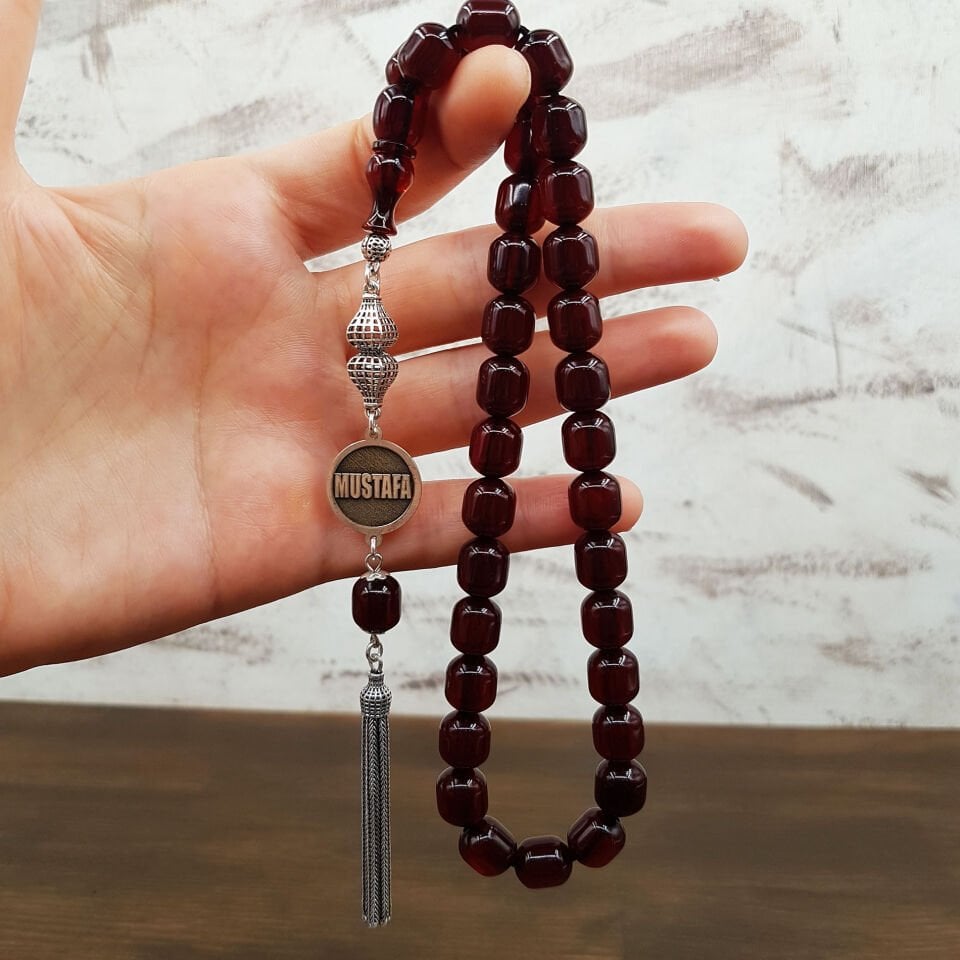 İsimli Gümüş Püskül Kahverengi Sıkma Kehribar