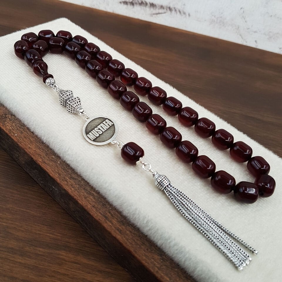 İsimli Gümüş Püskül Kahverengi Sıkma Kehribar