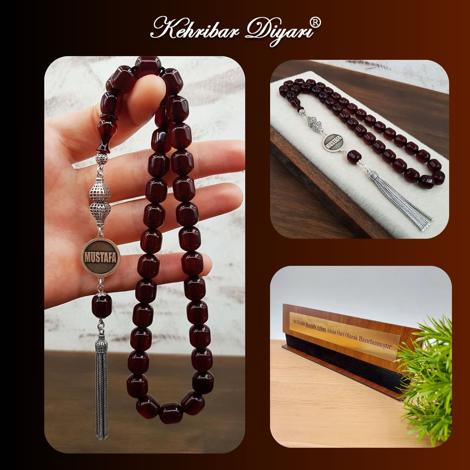 İsimli Gümüş Püskül Kahverengi Sıkma Kehribar