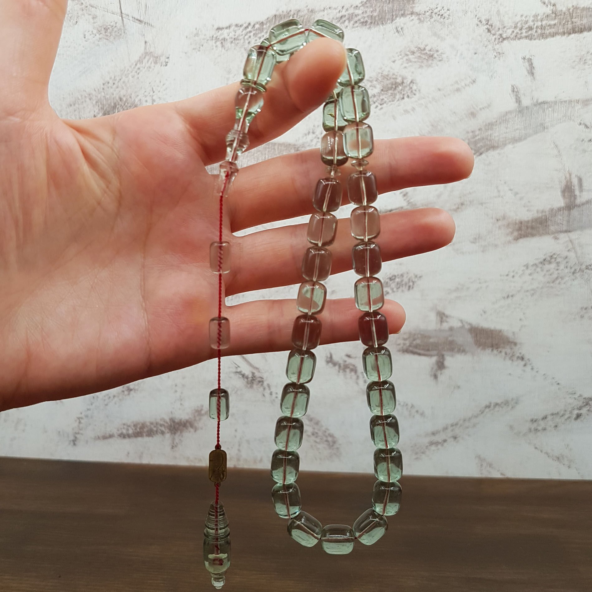 Usta İmzalı Açık Su Yeşili  Blok Zar Kehribar