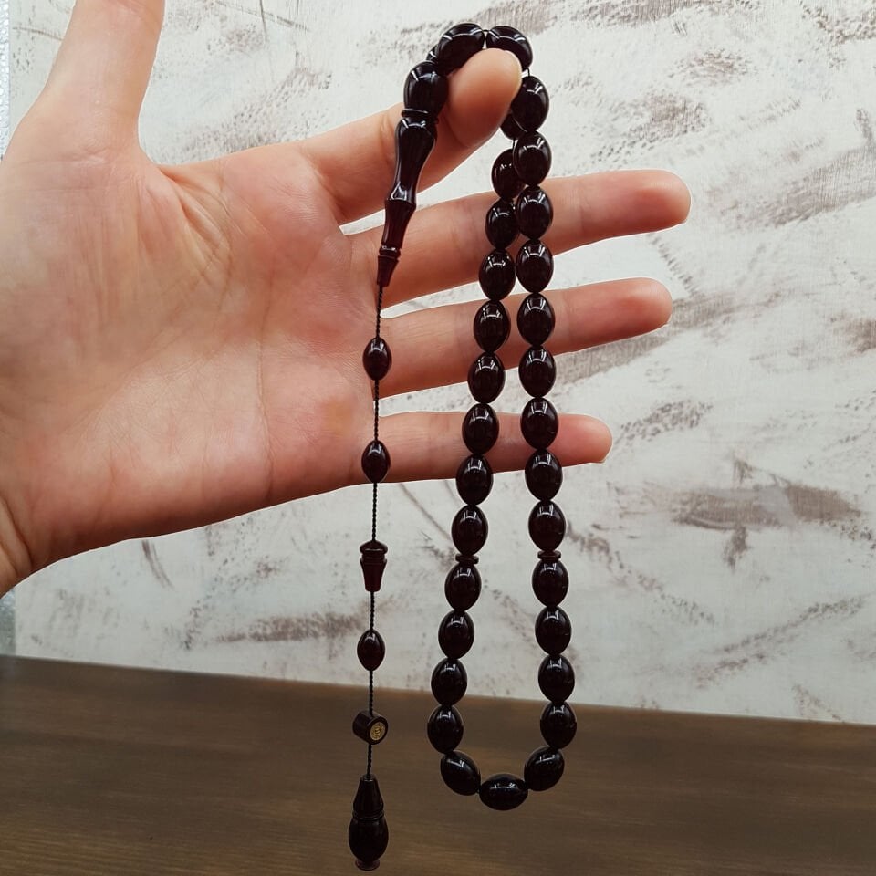 Usta İmzalı Koyu Vişne Blok Zar Kehribar Tesbih