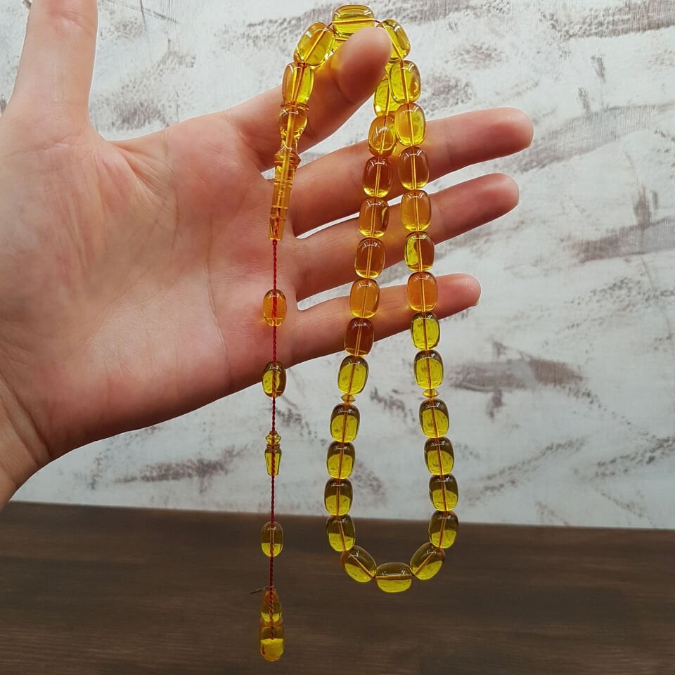 Usta İmzalı Sarı Blok Zar Kehribar Tesbih