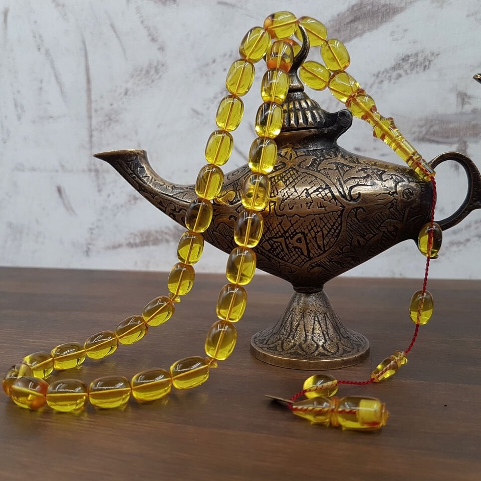 Usta İmzalı Sarı Blok Zar Kehribar Tesbih