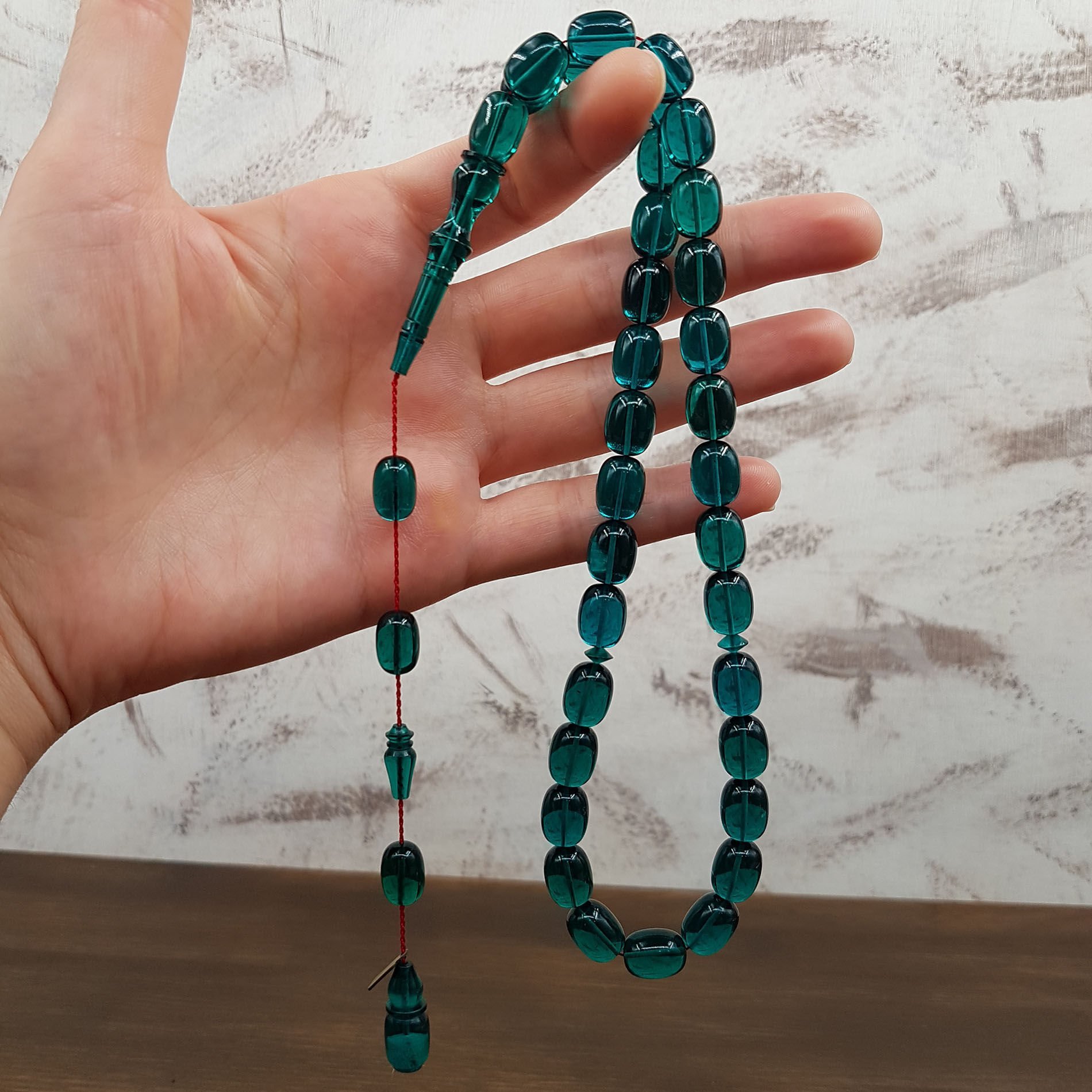 Usta İmzalı Petrol Yeşili Blok Zar Kehribar Tesbih