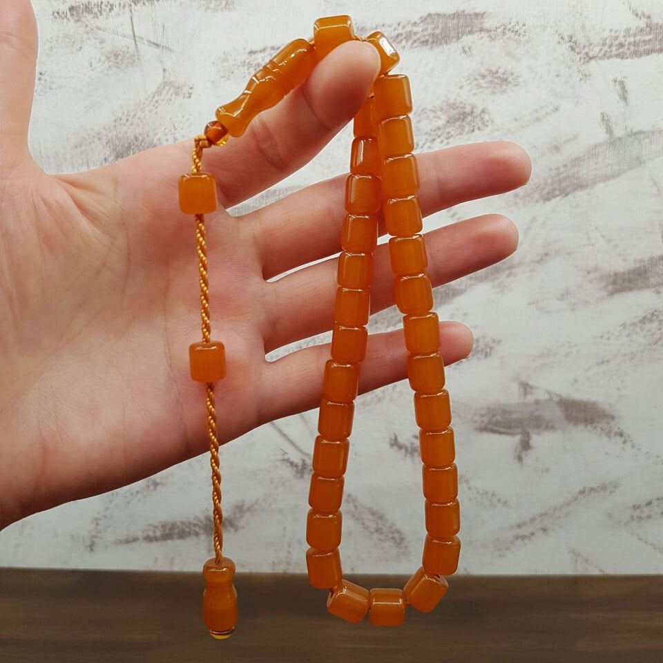 Kayısı Rengi Kısa Kapsül Sıkma Kehribar Tesbih