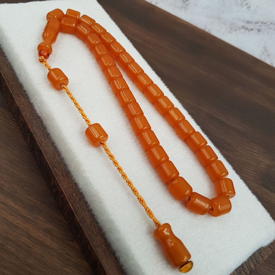 Kayısı Rengi Kısa Kapsül Sıkma Kehribar Tesbih