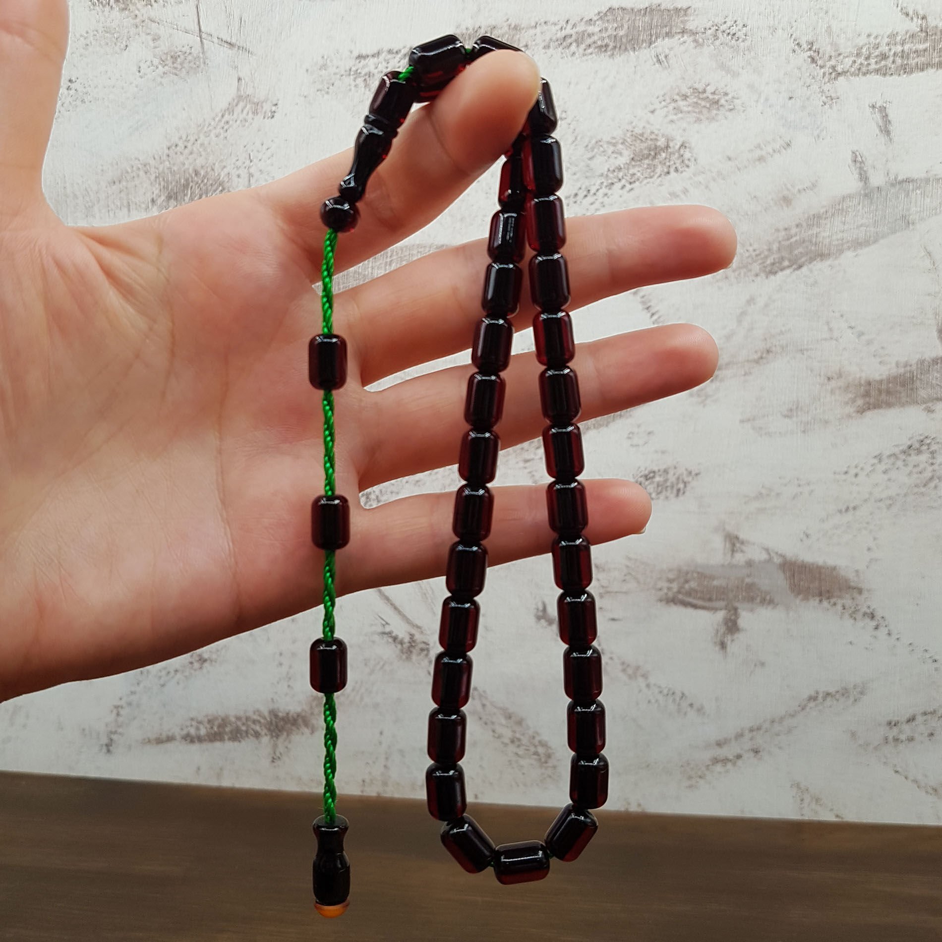 Bordo Kapsül Kesim Sıkma Kehribar Tesbih