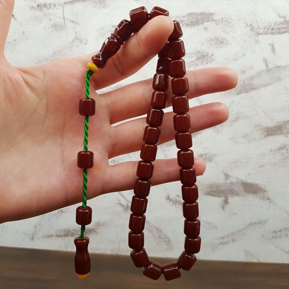 Kahve Rengi Kısa Kapsül Sıkma Kehribar Tesbih