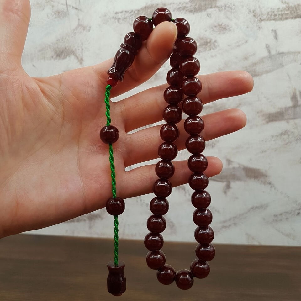 Kahve Küre Kesim Çubuk Sıkma Kehribar Tesbih