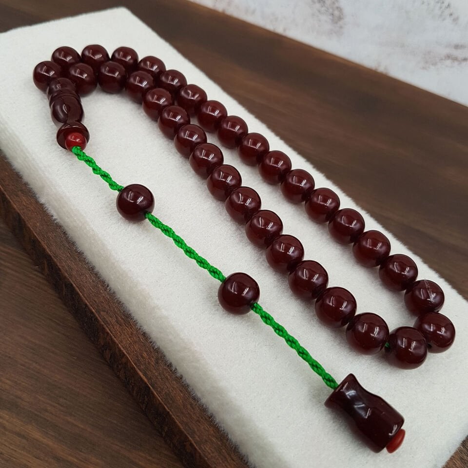 Kahve Küre Kesim Çubuk Sıkma Kehribar Tesbih