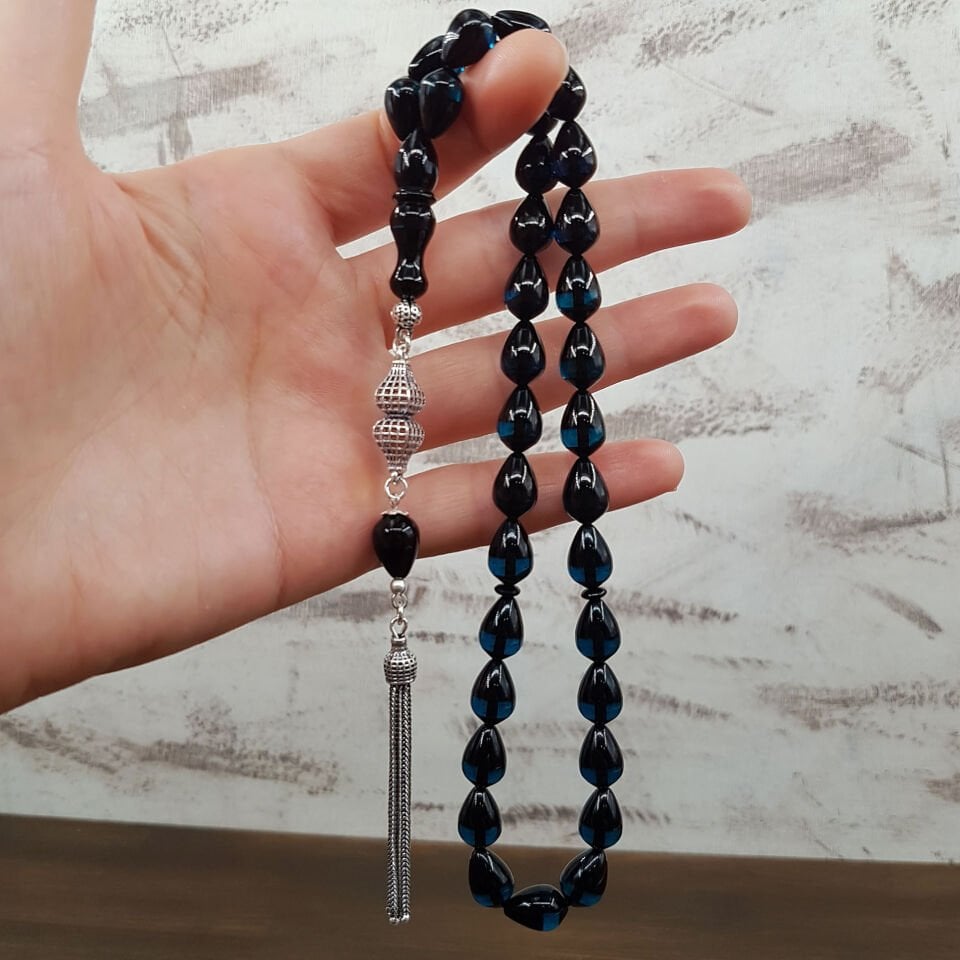 Gümüş Püskül Mavi Damla Kesim Sürmeli Ateş Kehribar