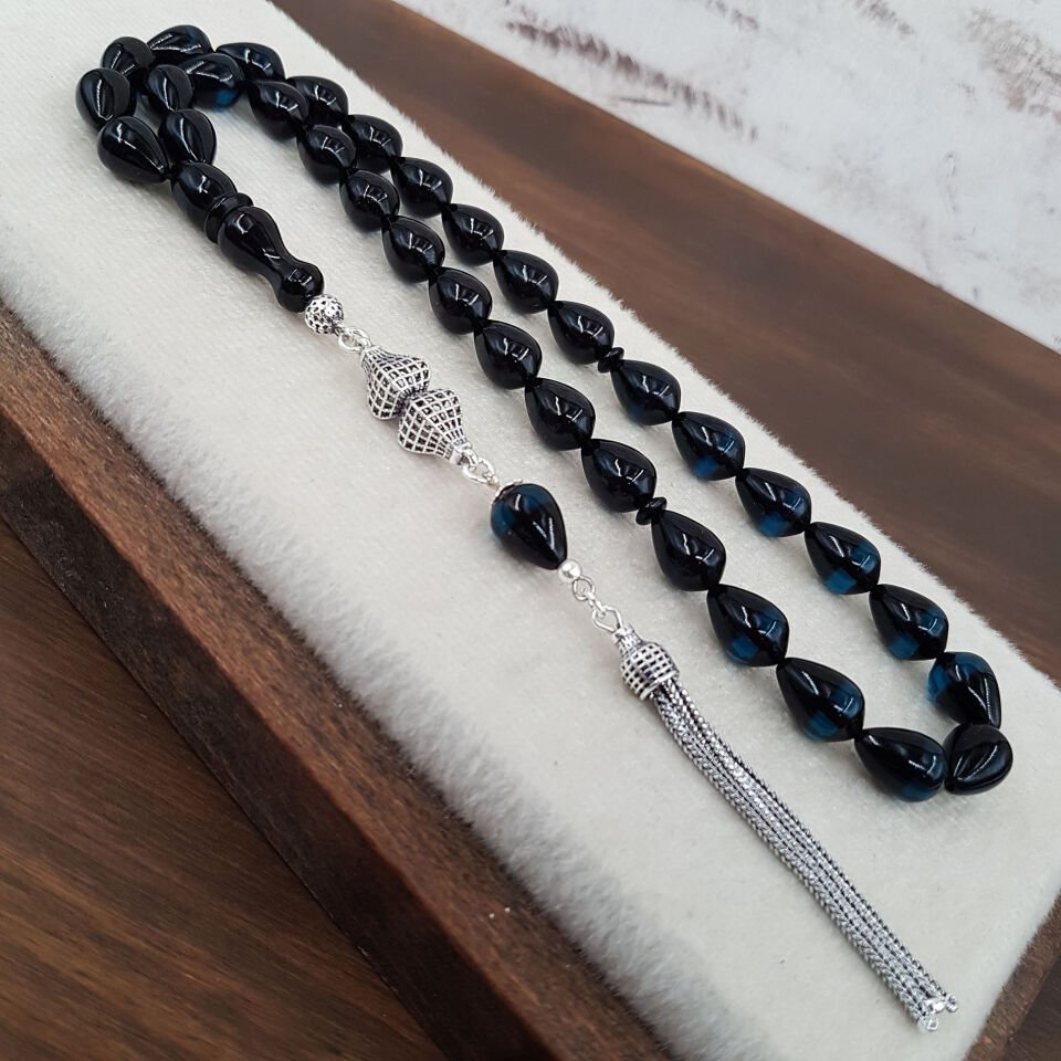 Gümüş Püskül Mavi Damla Kesim Sürmeli Ateş Kehribar