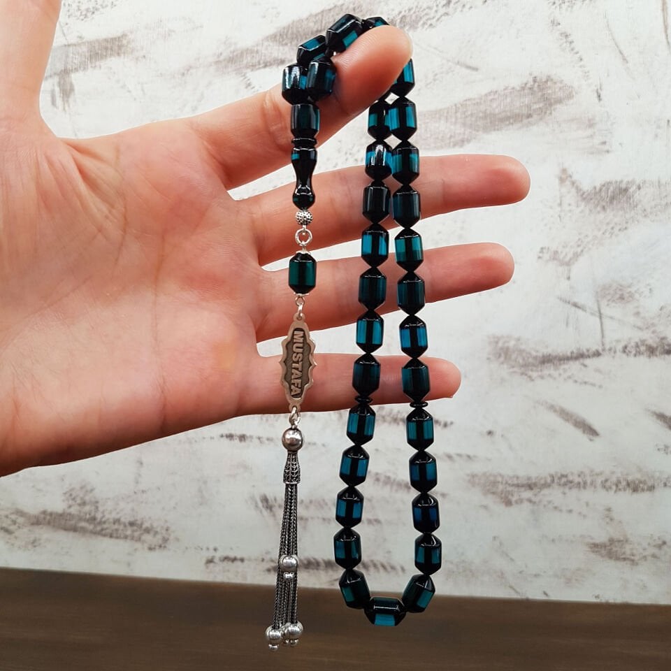 İsme Özel Mavi Kapsül Kesim Sürmeli Ateş Kehribar