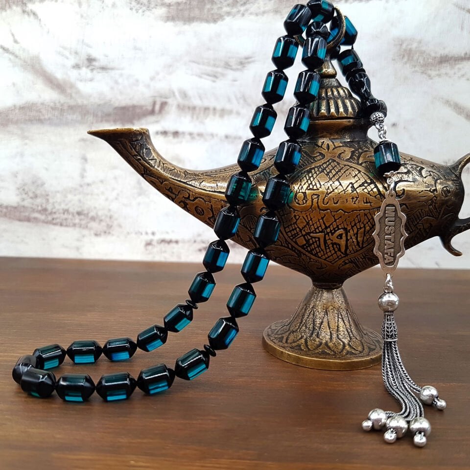 İsme Özel Mavi Kapsül Kesim Sürmeli Ateş Kehribar