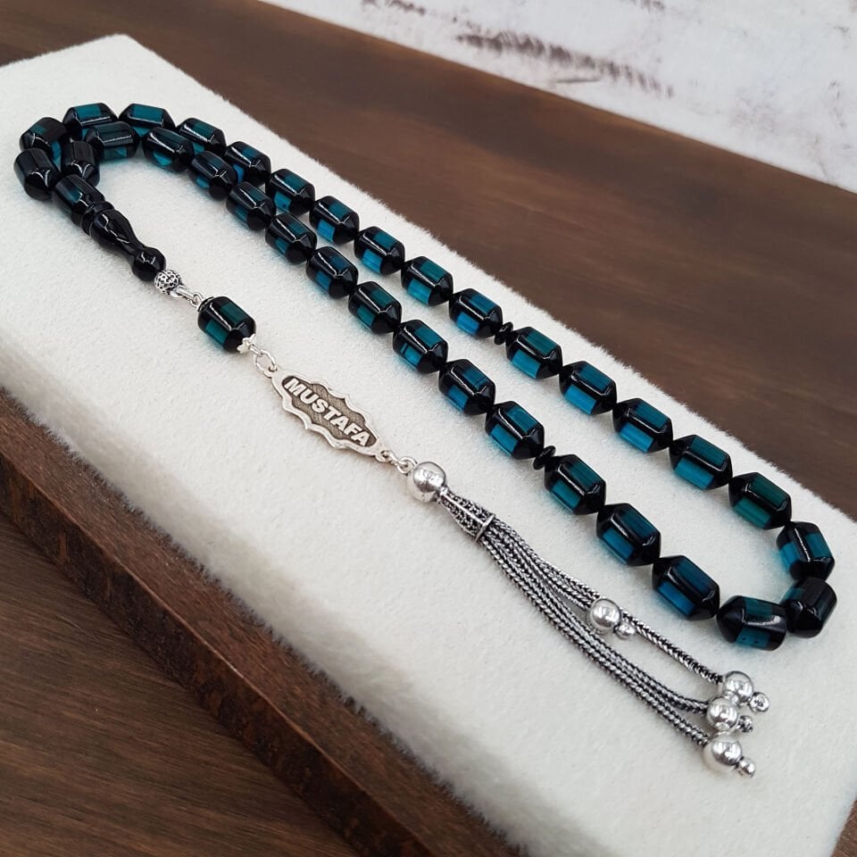 İsme Özel Mavi Kapsül Kesim Sürmeli Ateş Kehribar