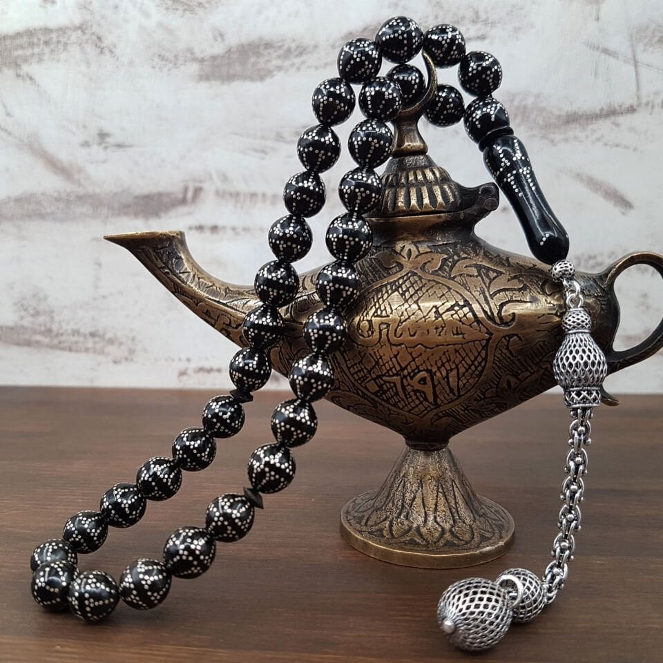 Premium Gümüş Çakım Siyah Kuka Tesbih