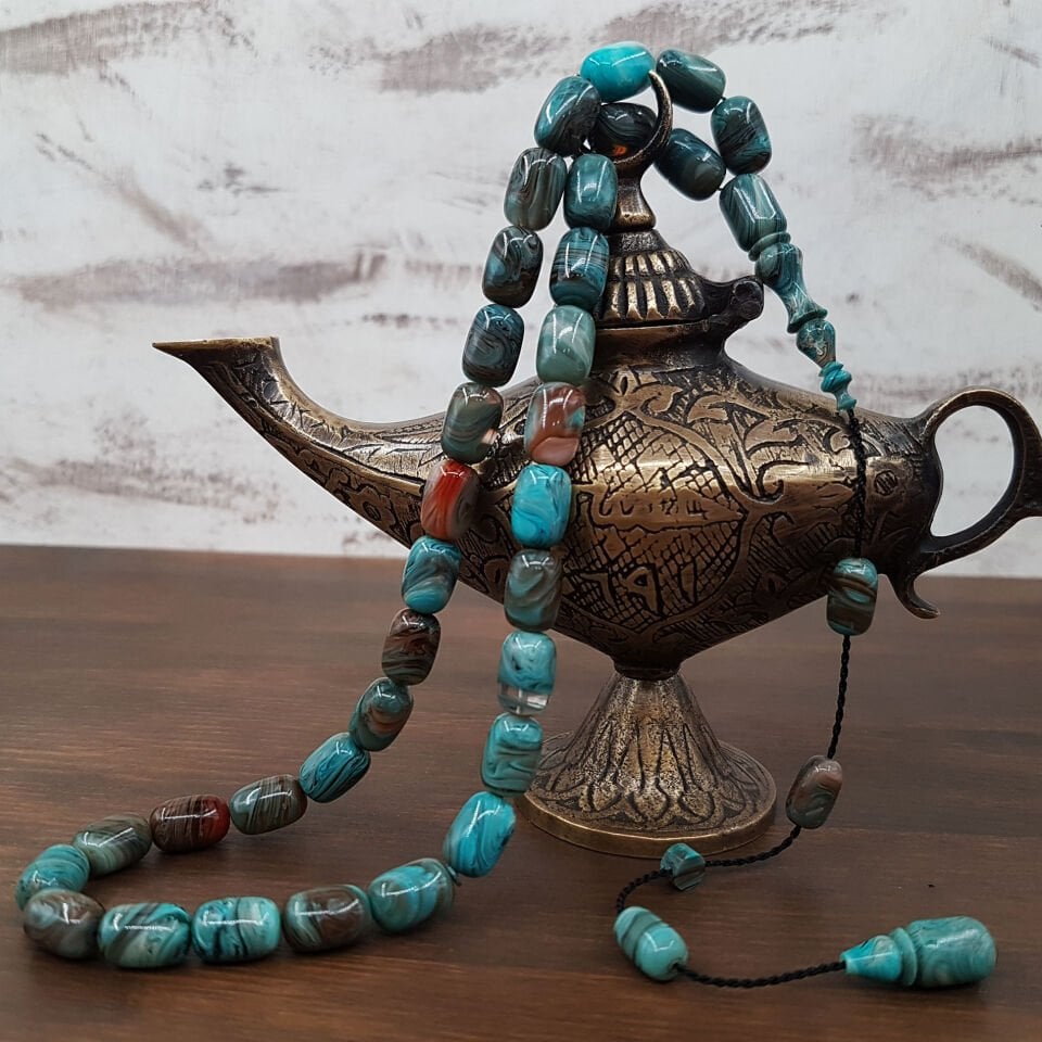 Usta İmzalı Özel Renk Hareli Sıkma Kehribar Tesbih