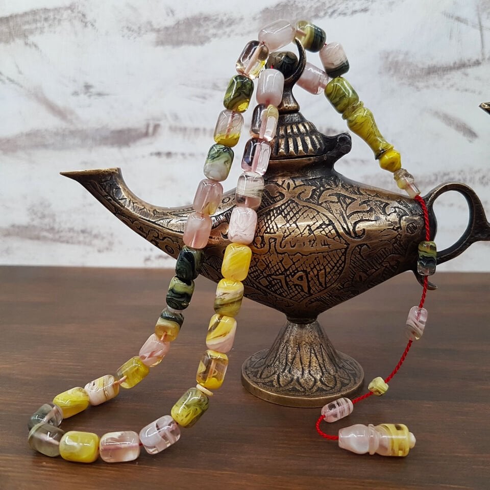 Usta İmzalı Özel Renk SarıHareli Sıkma Kehribar Tesbih