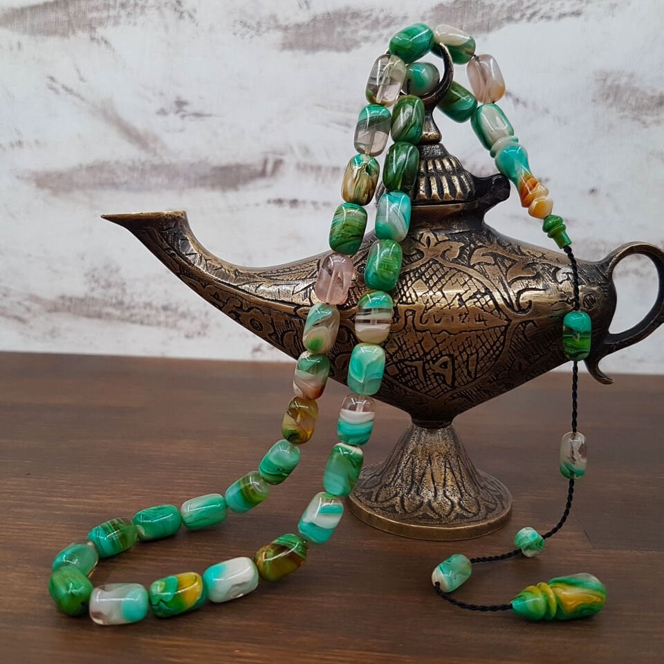 Usta İmzalı Özel Renk Su Yeşil Hareli Sıkma Kehribar