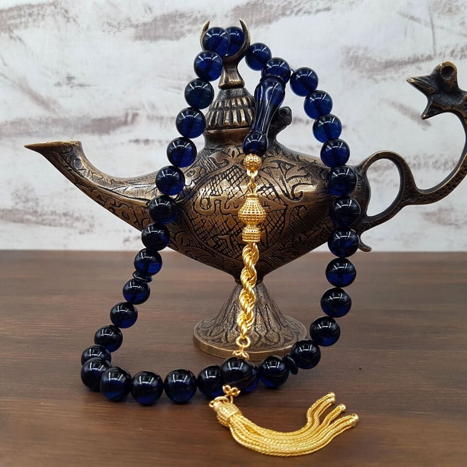 Küre Kesim Mavi Mavi Damla Kehribar Tesbih