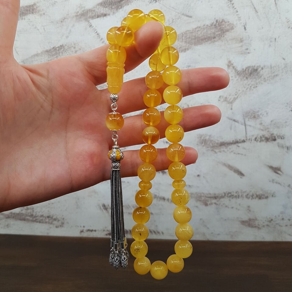 28 Gram Küre Kesim Damla Kehribar Tesbih
