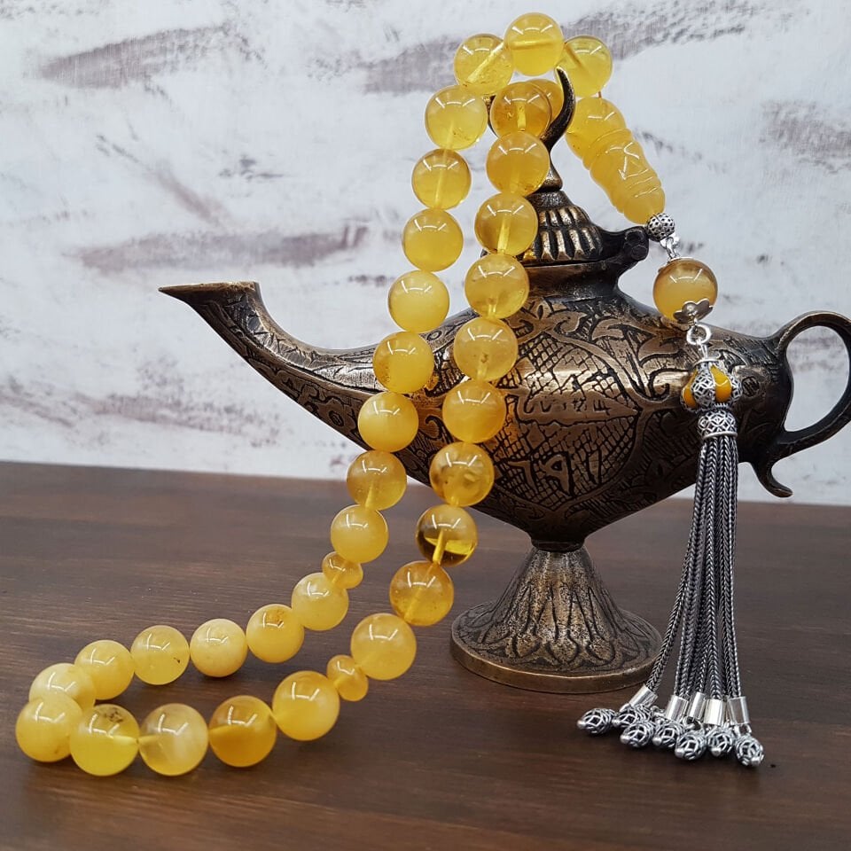 28 Gram Küre Kesim Damla Kehribar Tesbih