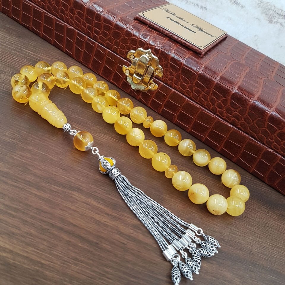 28 Gram Küre Kesim Damla Kehribar Tesbih