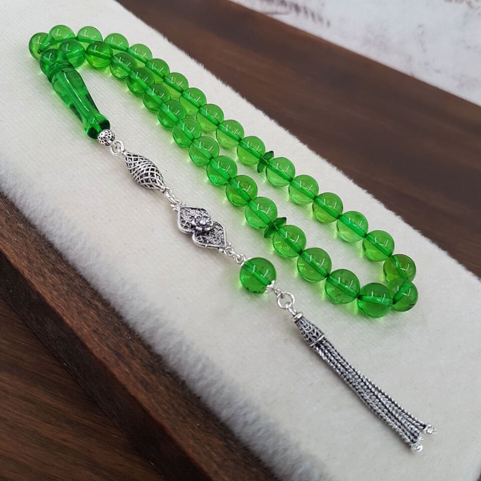 Bilek Boy Yeşil Renk Damla Kehribar Tesbih
