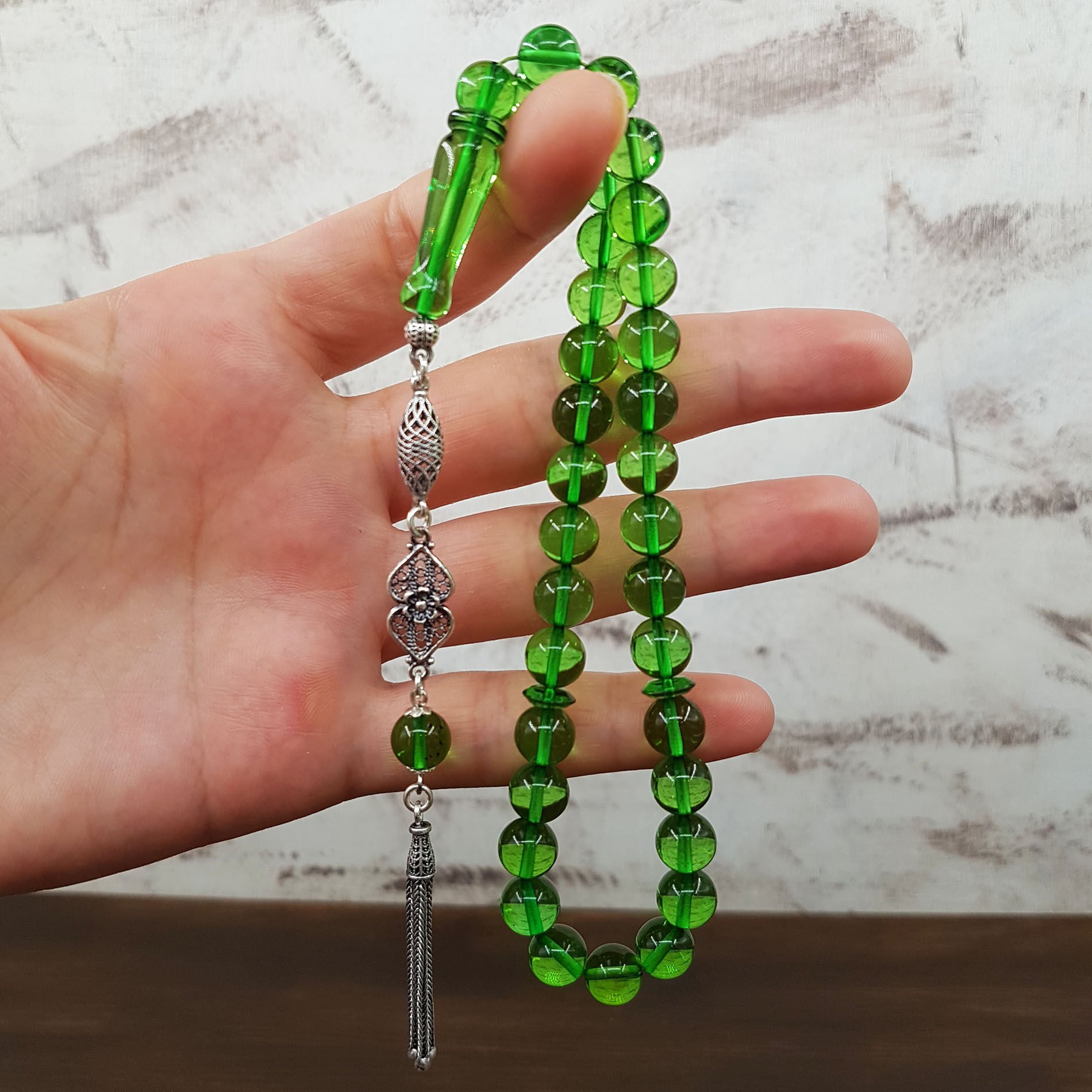 Bilek Boy Yeşil Renk Damla Kehribar Tesbih