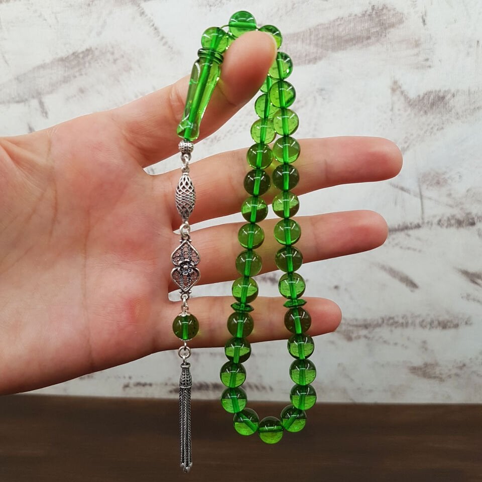 Bilek Boy Yeşil Renk Damla Kehribar Tesbih