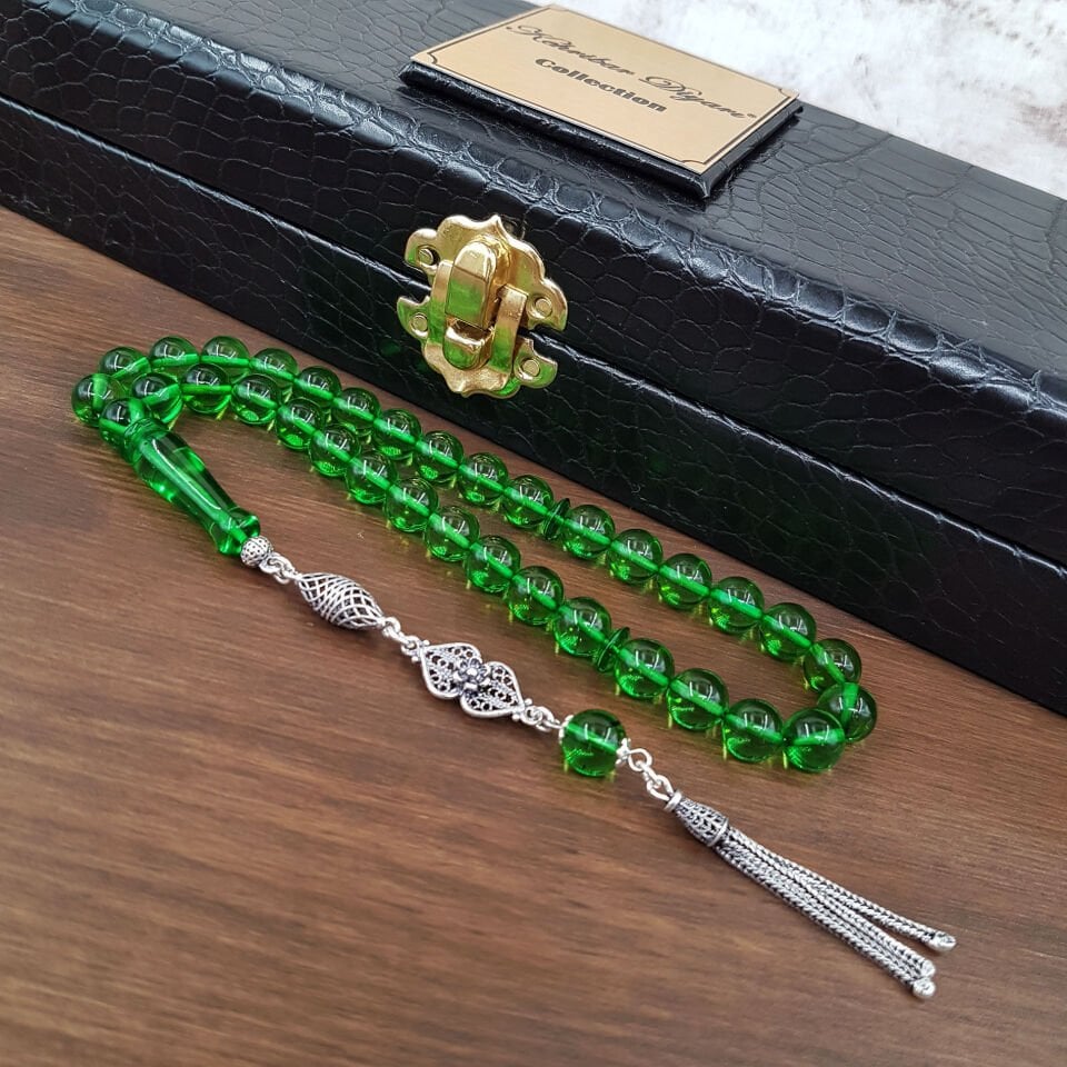 Bilek Boy Yeşil Renk Damla Kehribar Tesbih