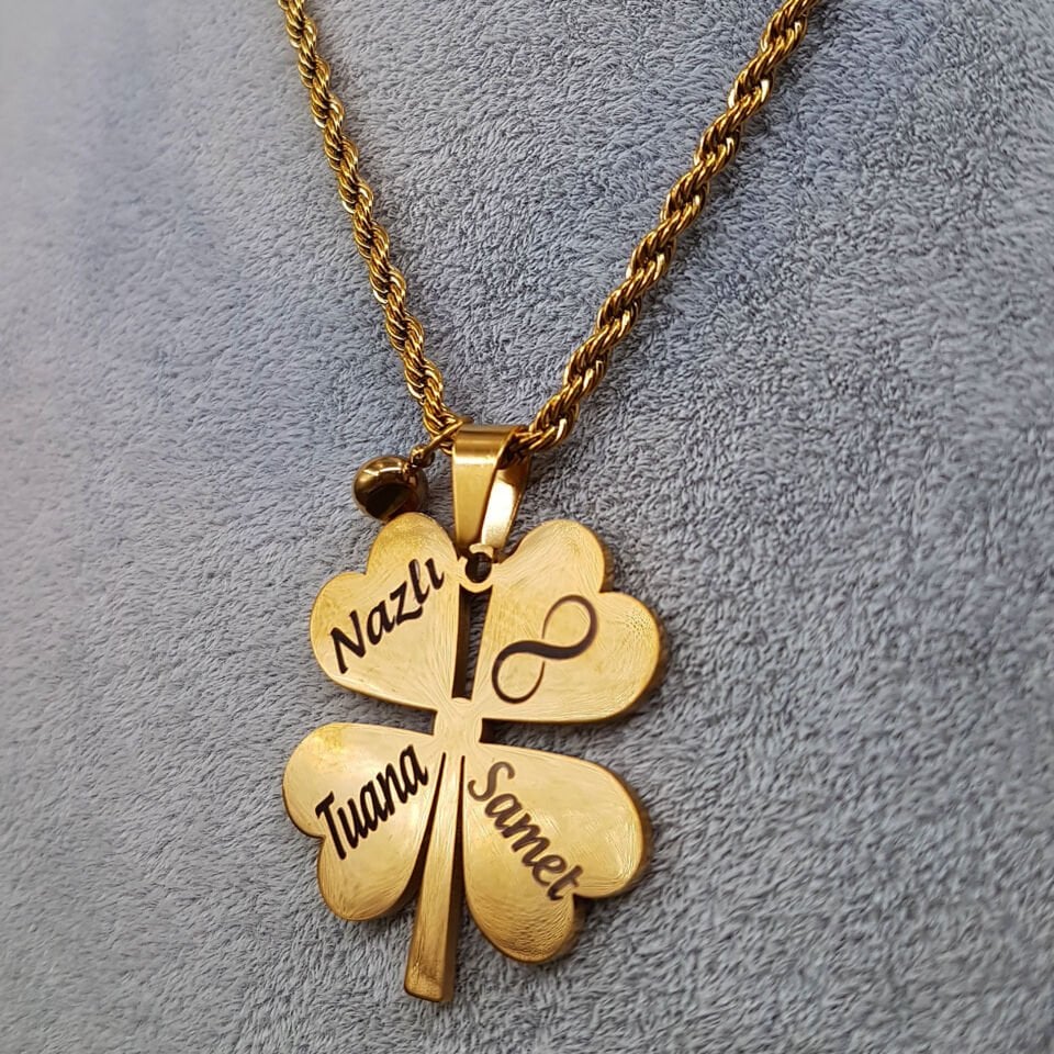 İsme Özel Yonca Gold Kadın Çelik Kolye