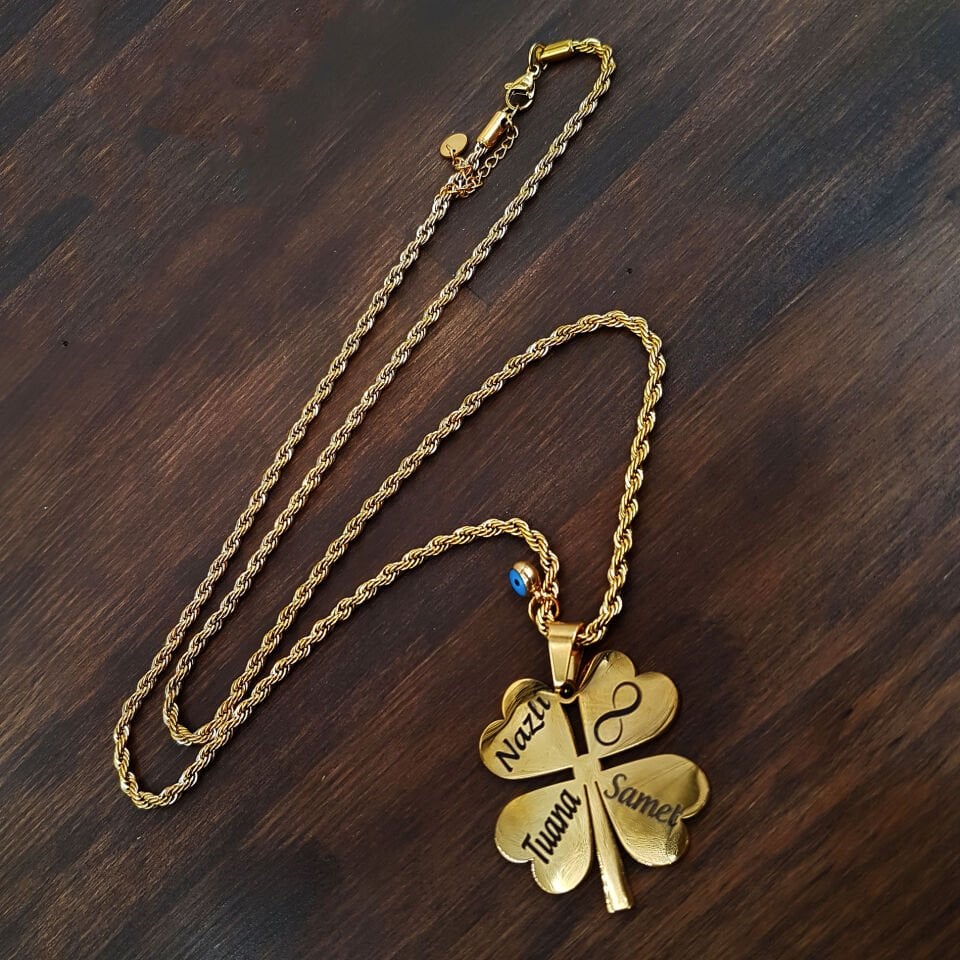 İsme Özel Yonca Gold Kadın Çelik Kolye