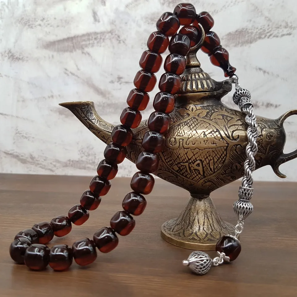 Gümüş Püskül Tasarım Teker Sıkma Kehribar Tesbih