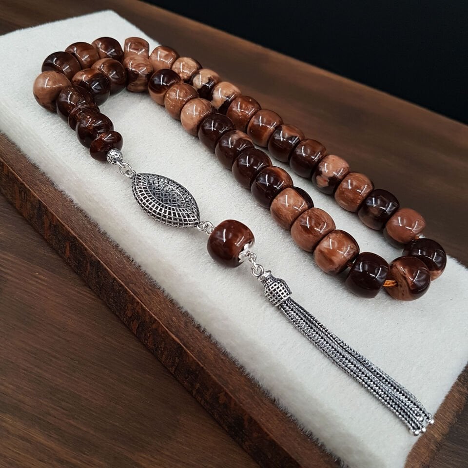 Premium Teker Kesim Sıkma Kehribar Tesbih