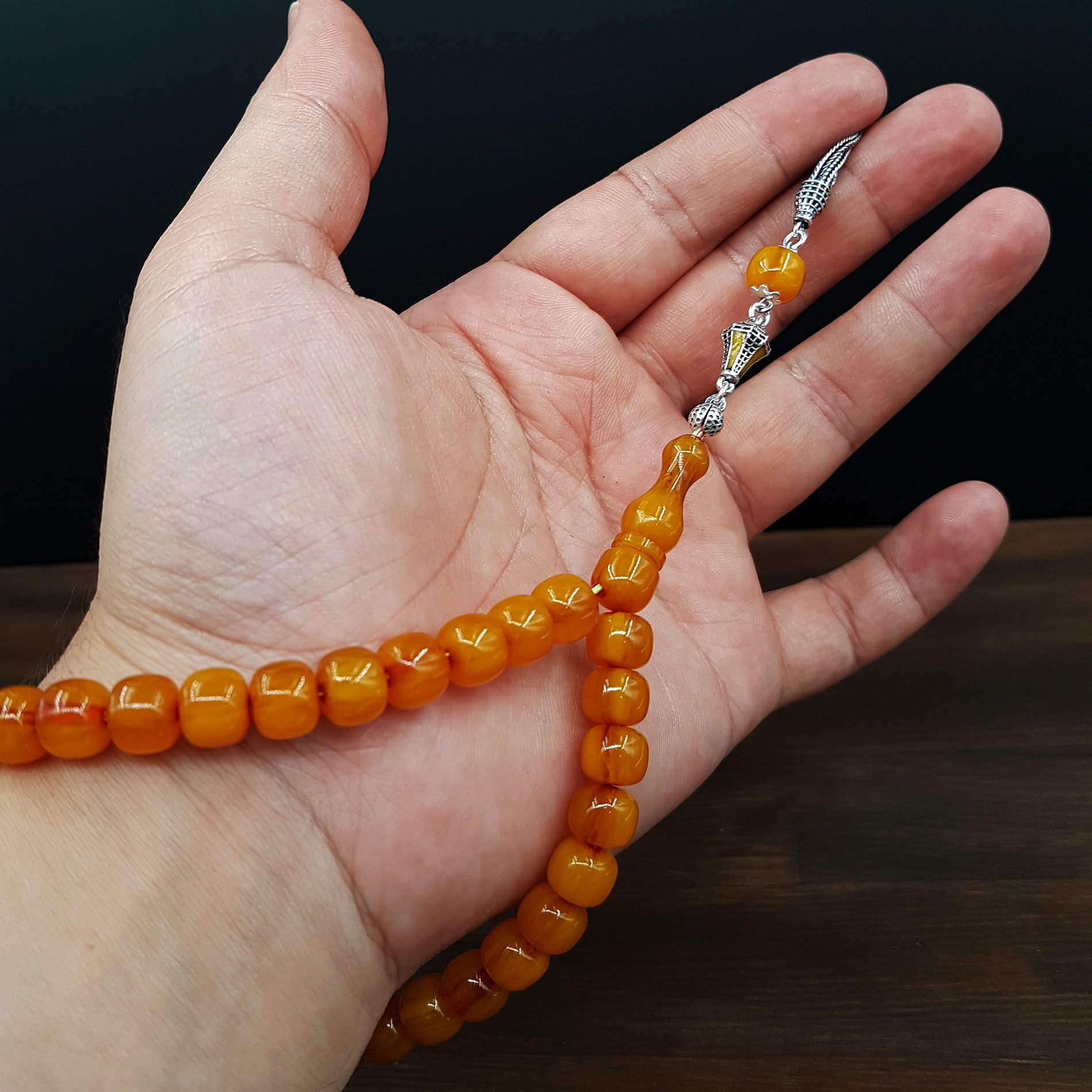 Bilek Boy Sarı Teker Sıkma Kehribar Tesbih