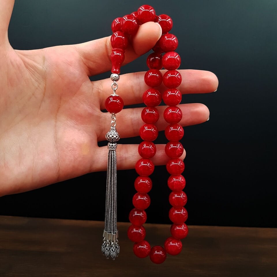 Gümüş Püskül Kiraz Kırmızı Sıkma Kehribar
