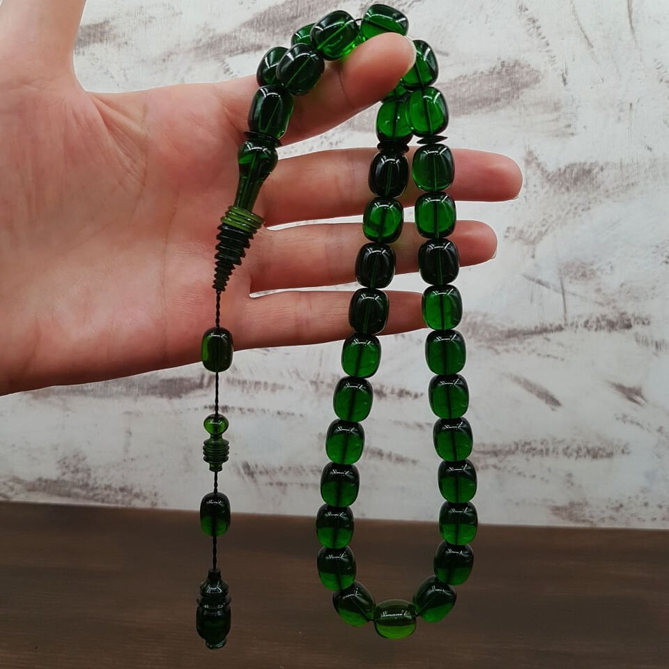 Büyük Boy Yeşil Kapsül Ateş Kehribar Tesbih