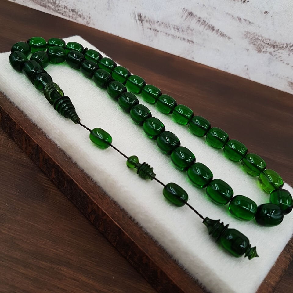 Büyük Boy Yeşil Kapsül Ateş Kehribar Tesbih