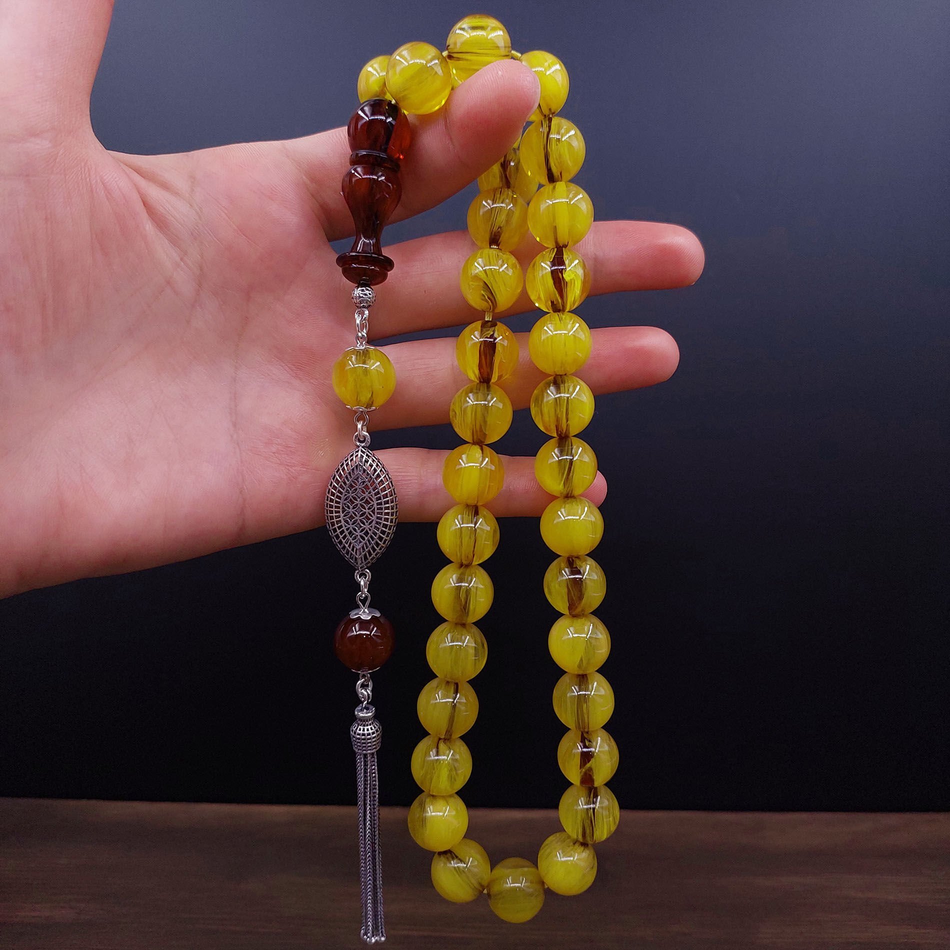 Büyük Boy Dik Damar Sıkma Kehribar Tesbih