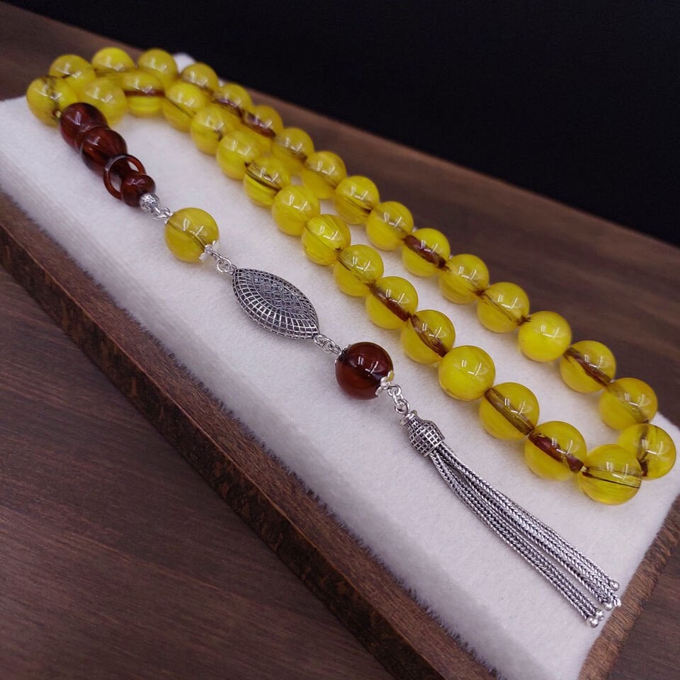 Büyük Boy Dik Damar Sıkma Kehribar Tesbih