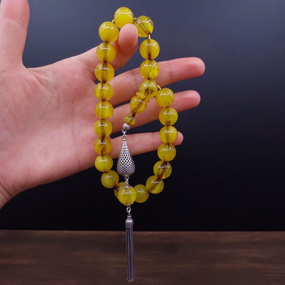 Maskot Sarı Küre Sıkma Kehribar Tesbih