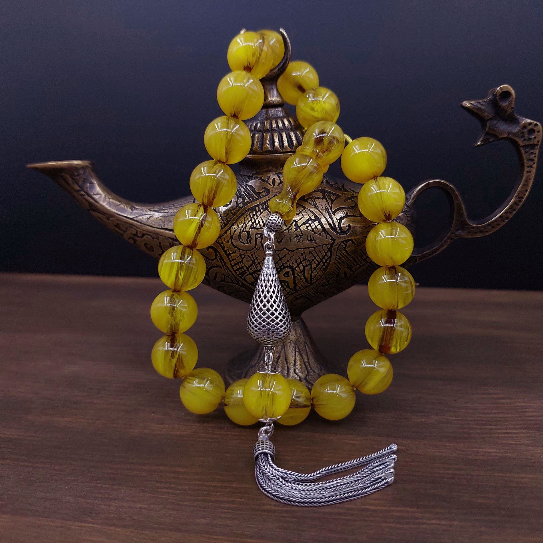 Maskot Sarı Küre Sıkma Kehribar Tesbih