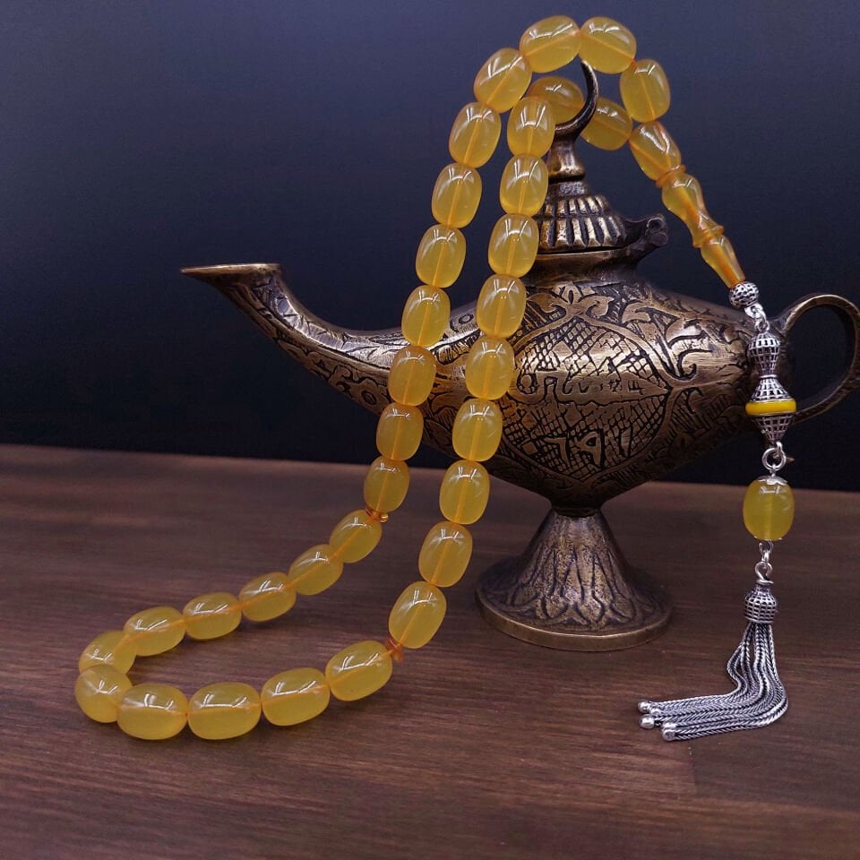 Gümüş Püskül 06 Delim Buğulu Sıkma Kehribar Tesbih