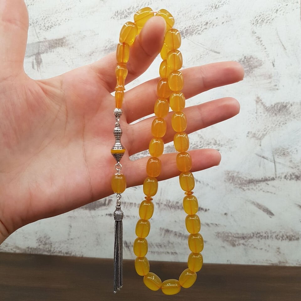 Gümüş Püskül 06 Delim Buğulu Sıkma Kehribar Tesbih