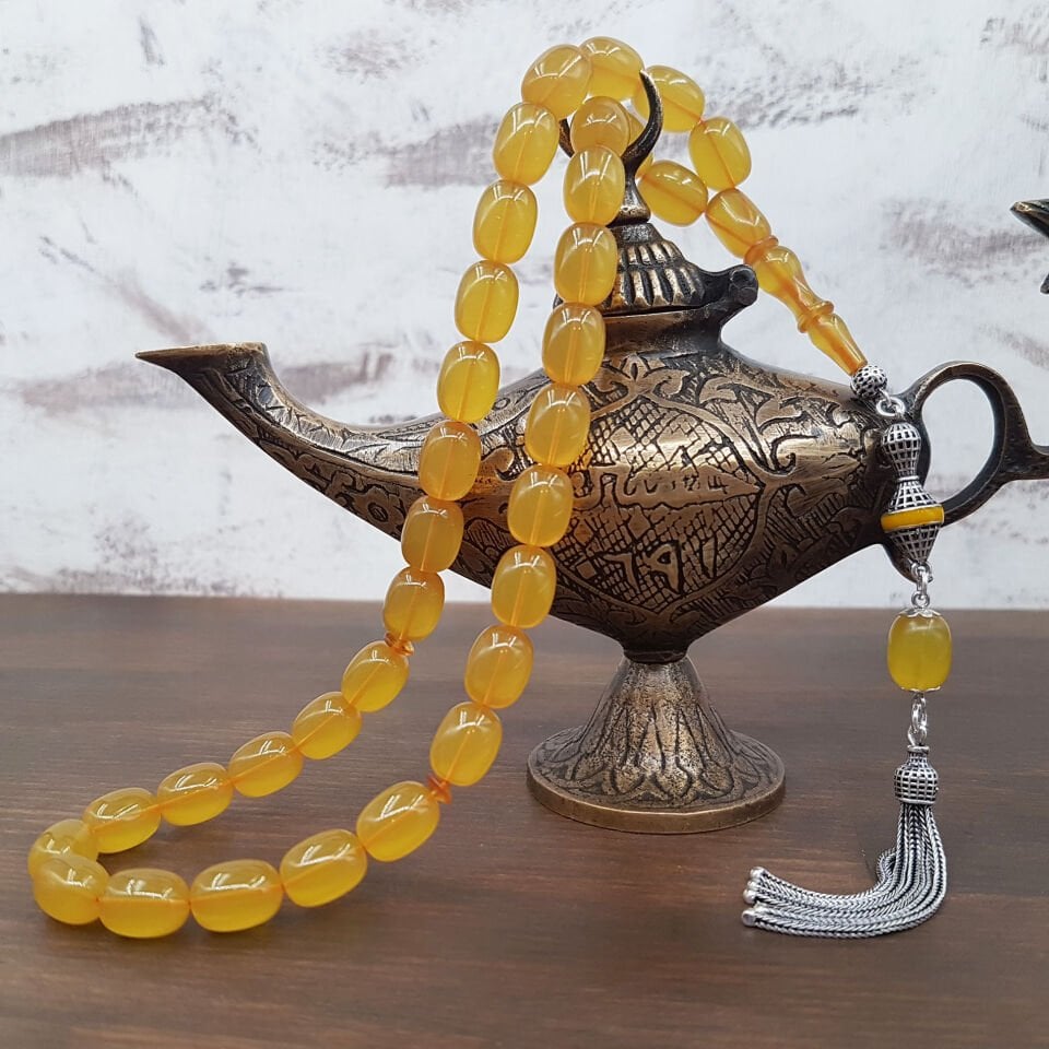 Gümüş Püskül 06 Delim Buğulu Sıkma Kehribar Tesbih