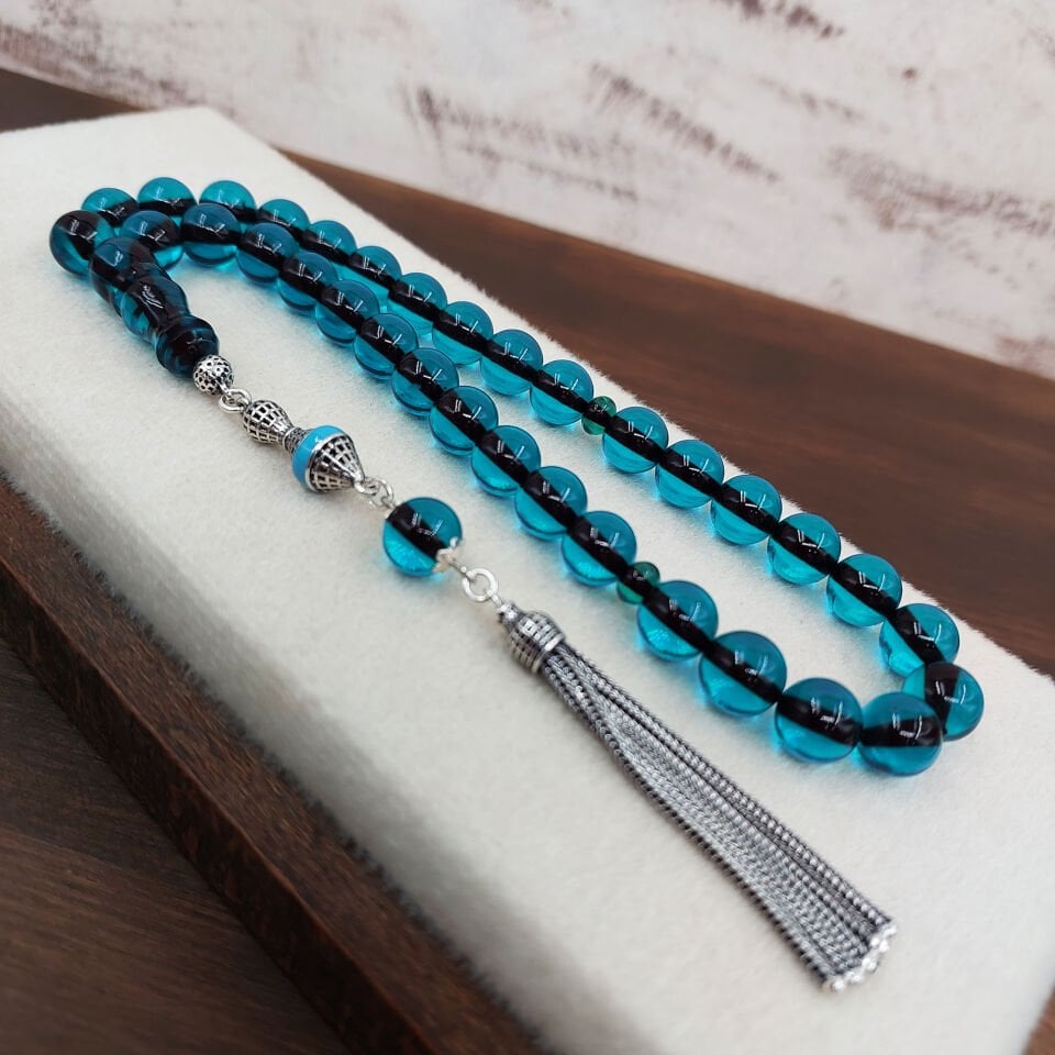 Turkuaz Küre Kesim Ateş Kehribar Tesbih