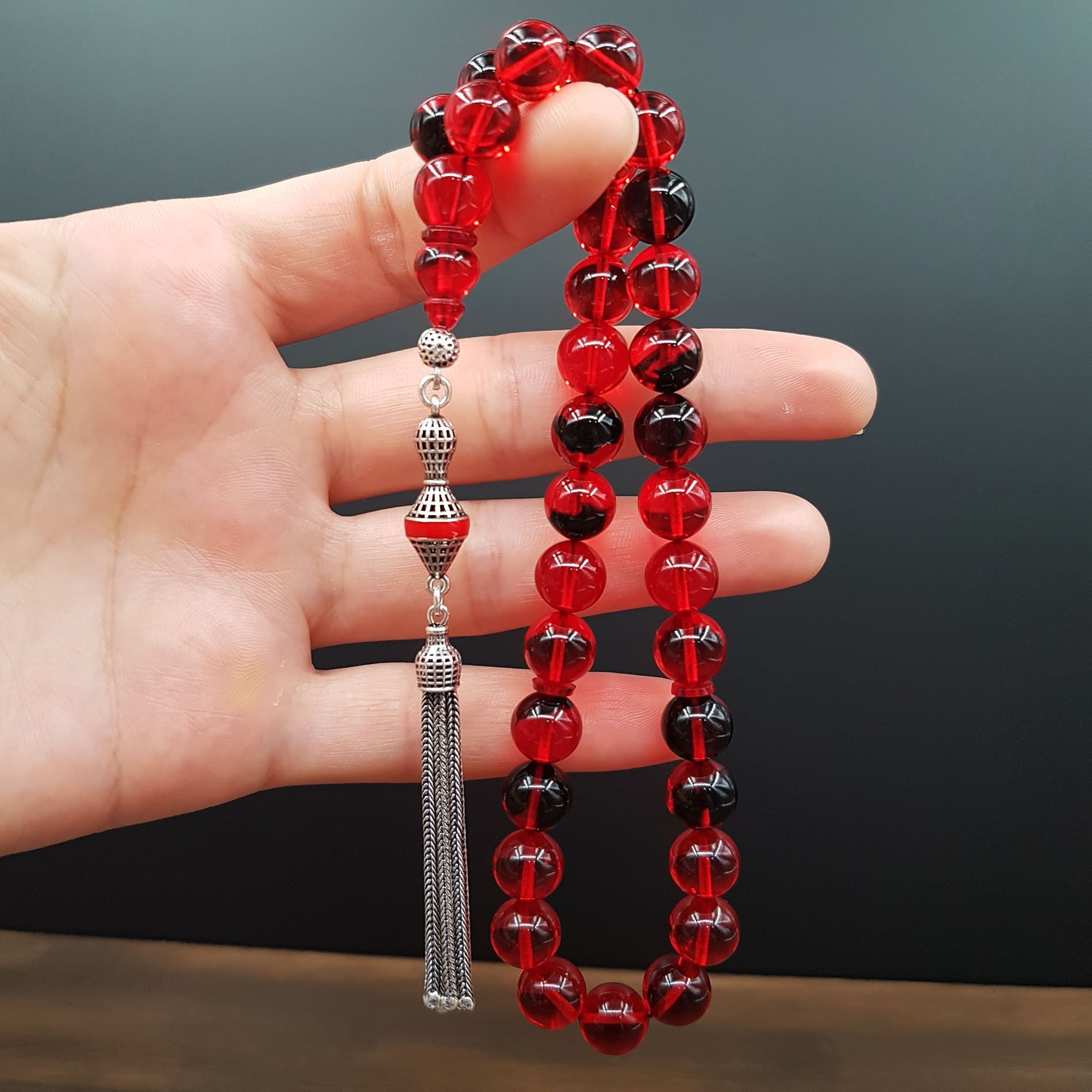 Bürokrat Boy Kırmızı Siyah Ateş Kehribar Tesbih