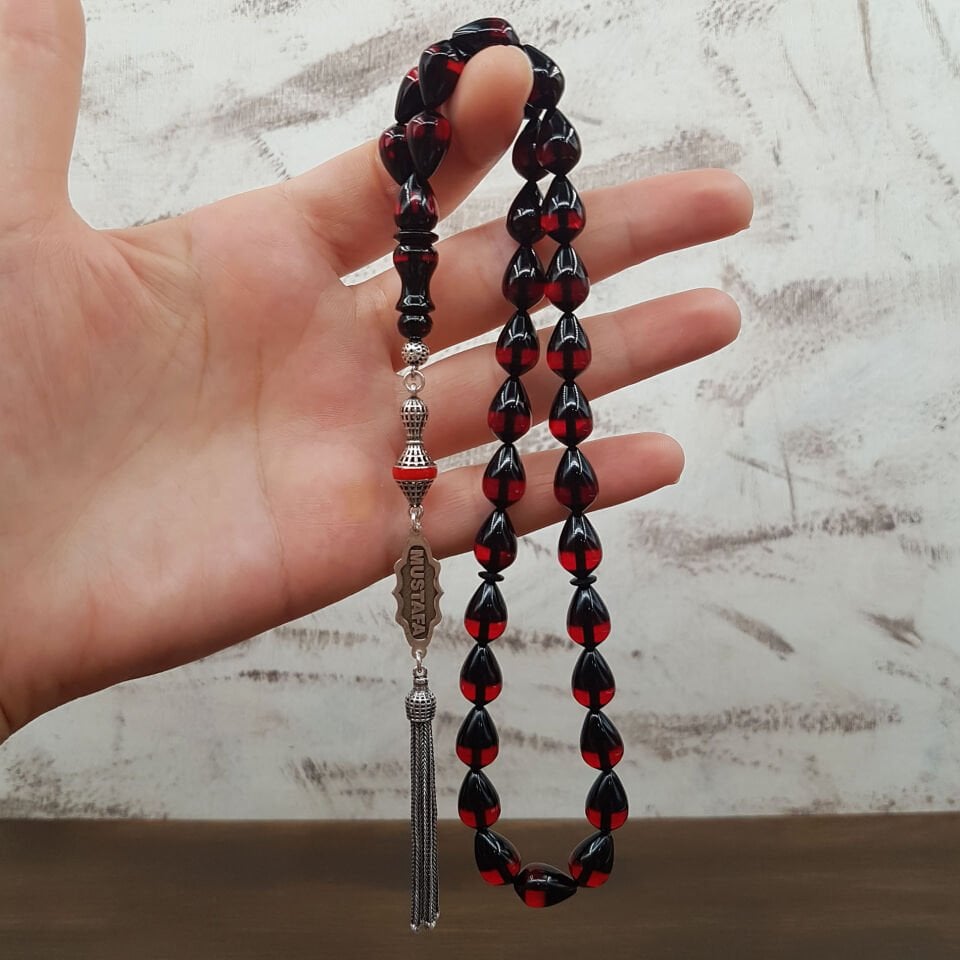Kişiye Özel Kırmızı Sürmeli Ateş Kehribar Tesbih