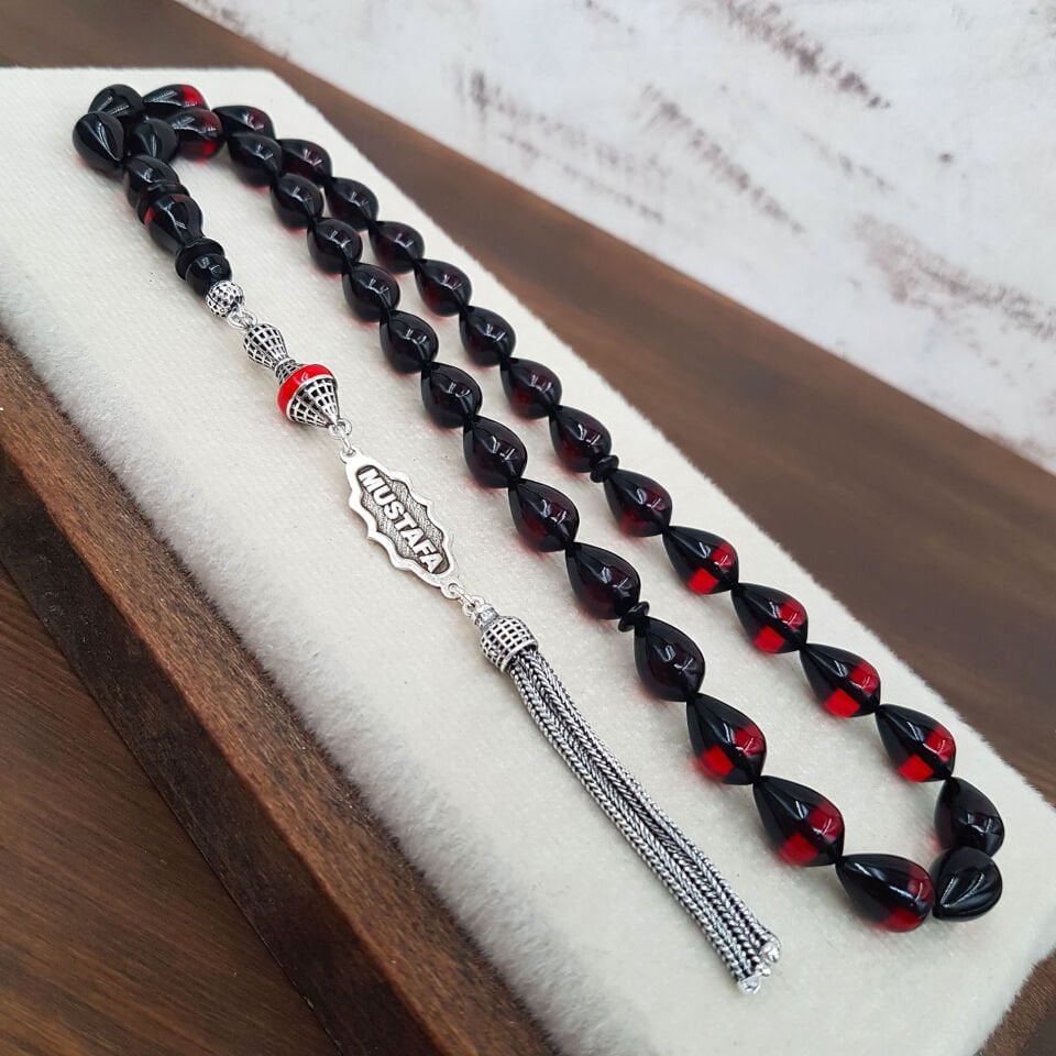 Kişiye Özel Kırmızı Sürmeli Ateş Kehribar Tesbih